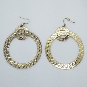 Flat Dangle Hoop Earrings Gold Tone